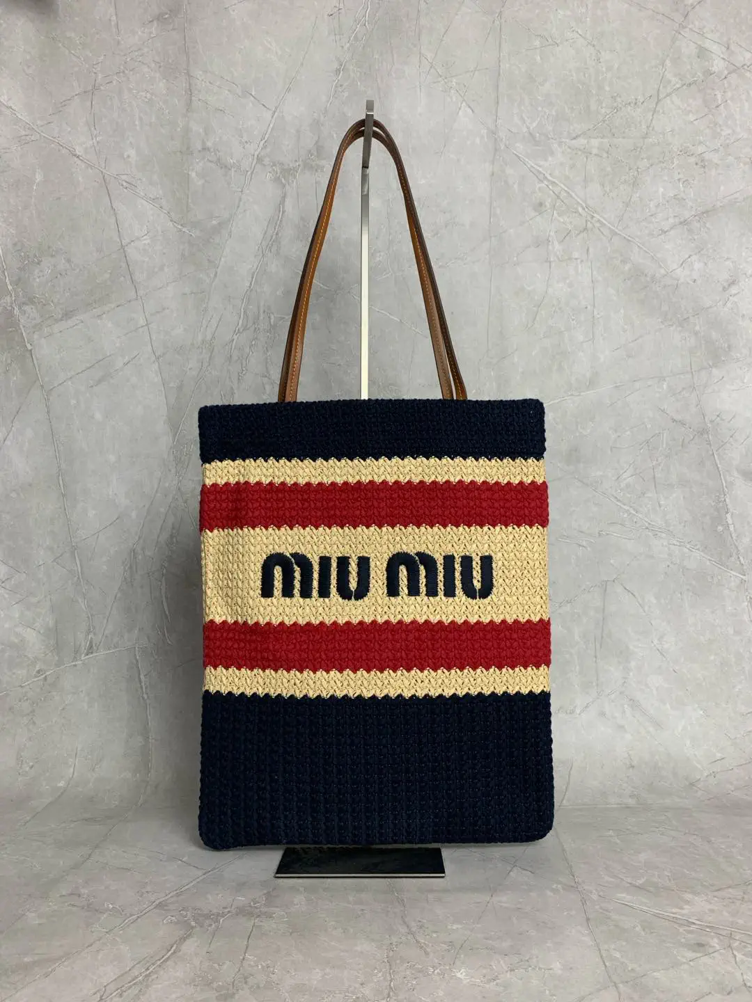 Miu Miu Striped Crochet Tote Bag image 1