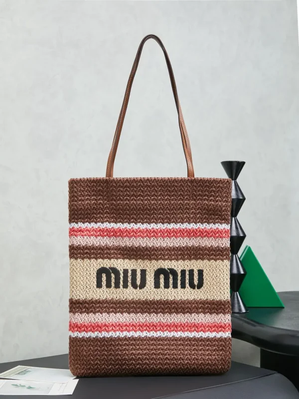 Miu Miu Striped Woven Tote Bag image 1