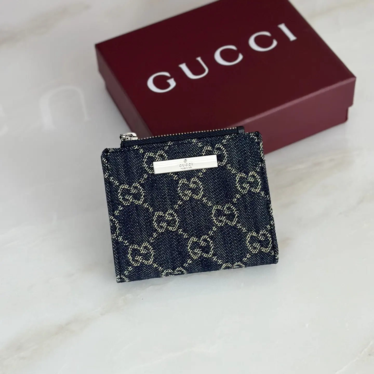 Gucci Monogram Denim Zip Wallet image 1
