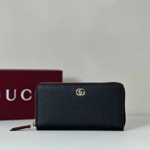 Gucci Black Pebbled GG Logo Zip Around Wallet image 1