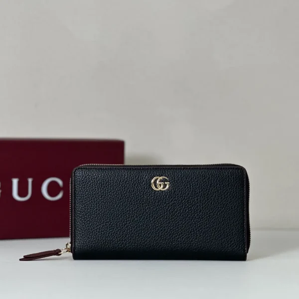Gucci Black Pebbled GG Logo Zip Around Wallet image 1