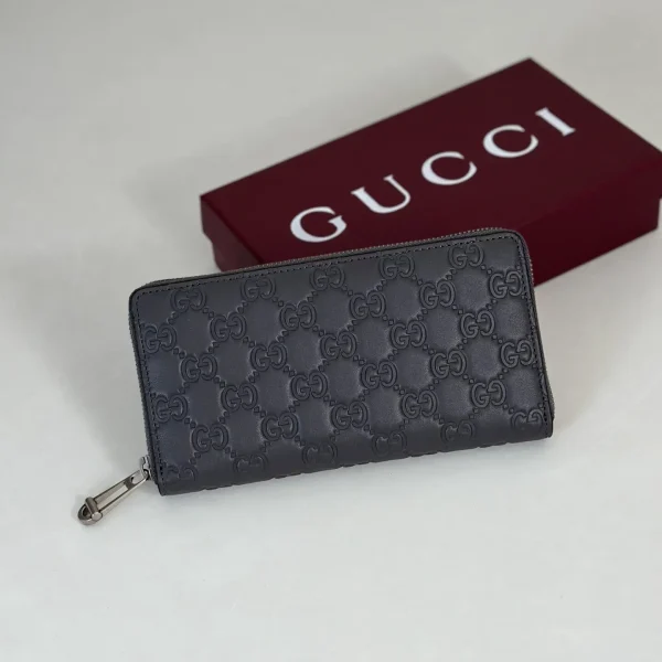 Gucci Dark Gray Embossed Zip Around Wallet image 1