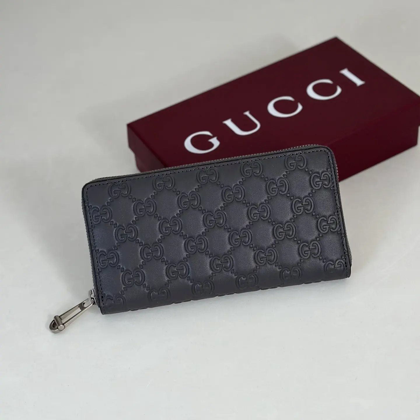 Gucci Dark Gray Embossed Zip Around Wallet image 1