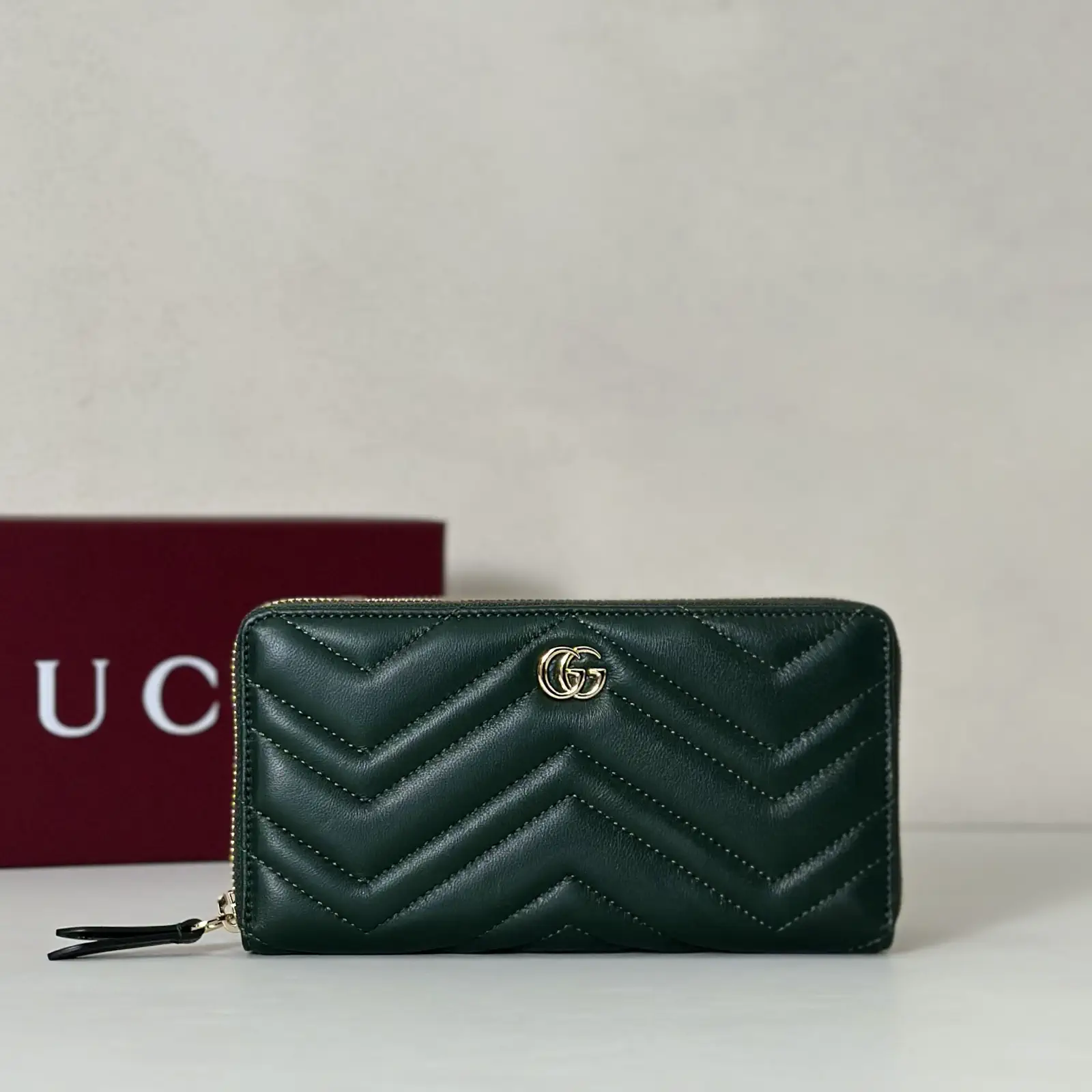 Gucci Dark Green Quilted Zip Around Wallet image 1
