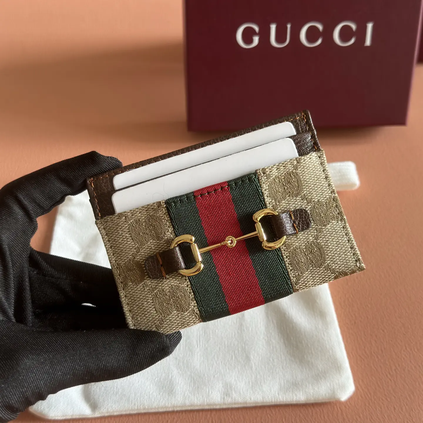 Gucci Horsebit Web Stripe Canvas Card Holder image 1