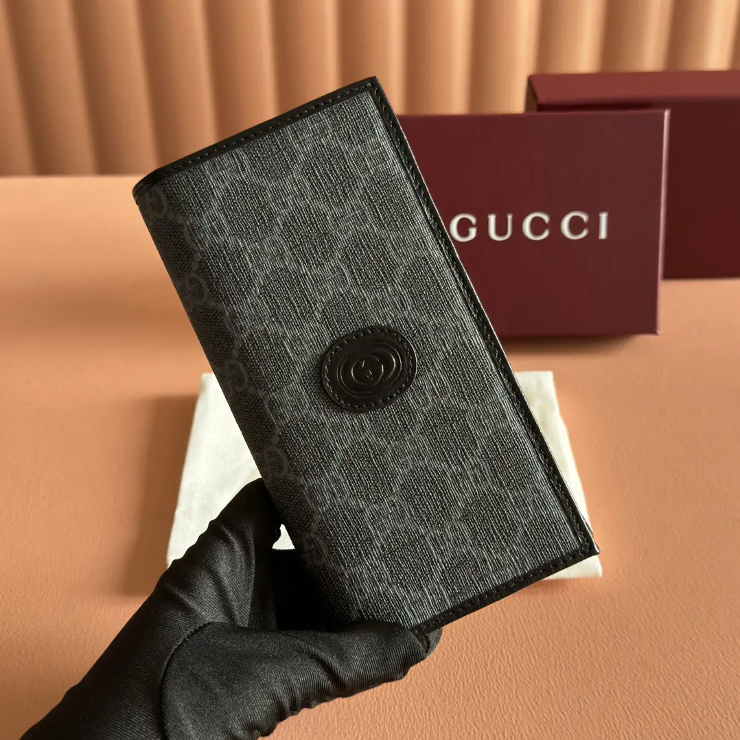Gucci Black Canvas Long Wallet with Interlocking Logo image 1