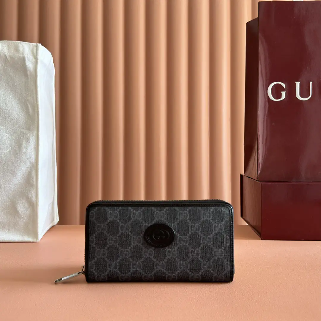 Gucci Black Monogram Zip Around Wallet image 1