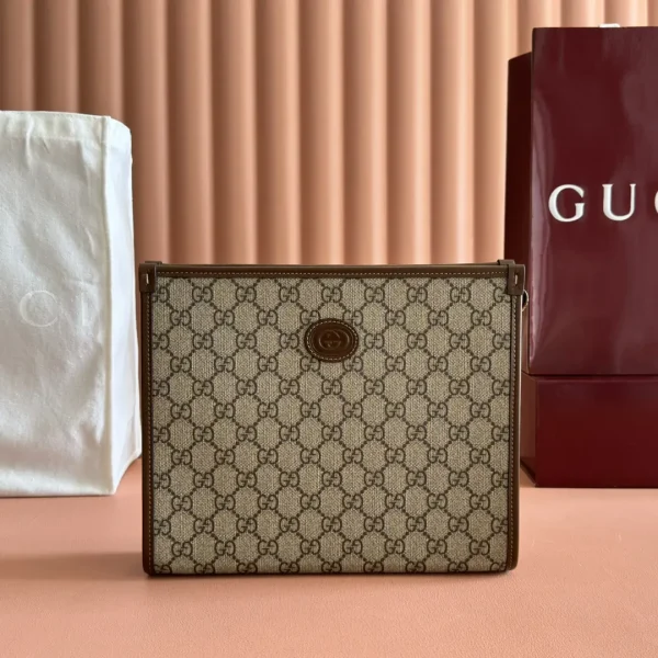 Gucci Monogram Canvas Pouch with Leather Trim image 1