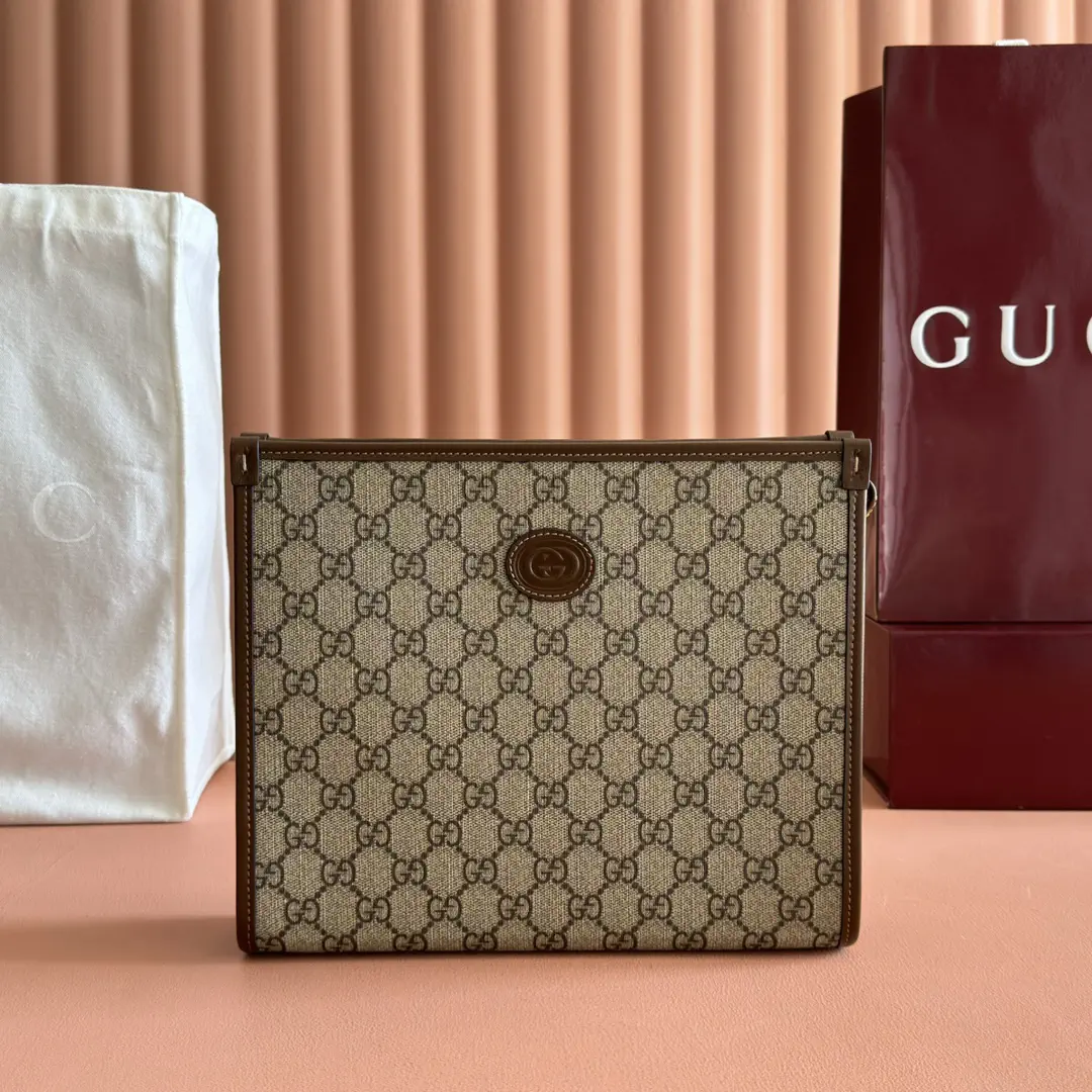 Gucci Monogram Canvas Pouch with Leather Trim image 1