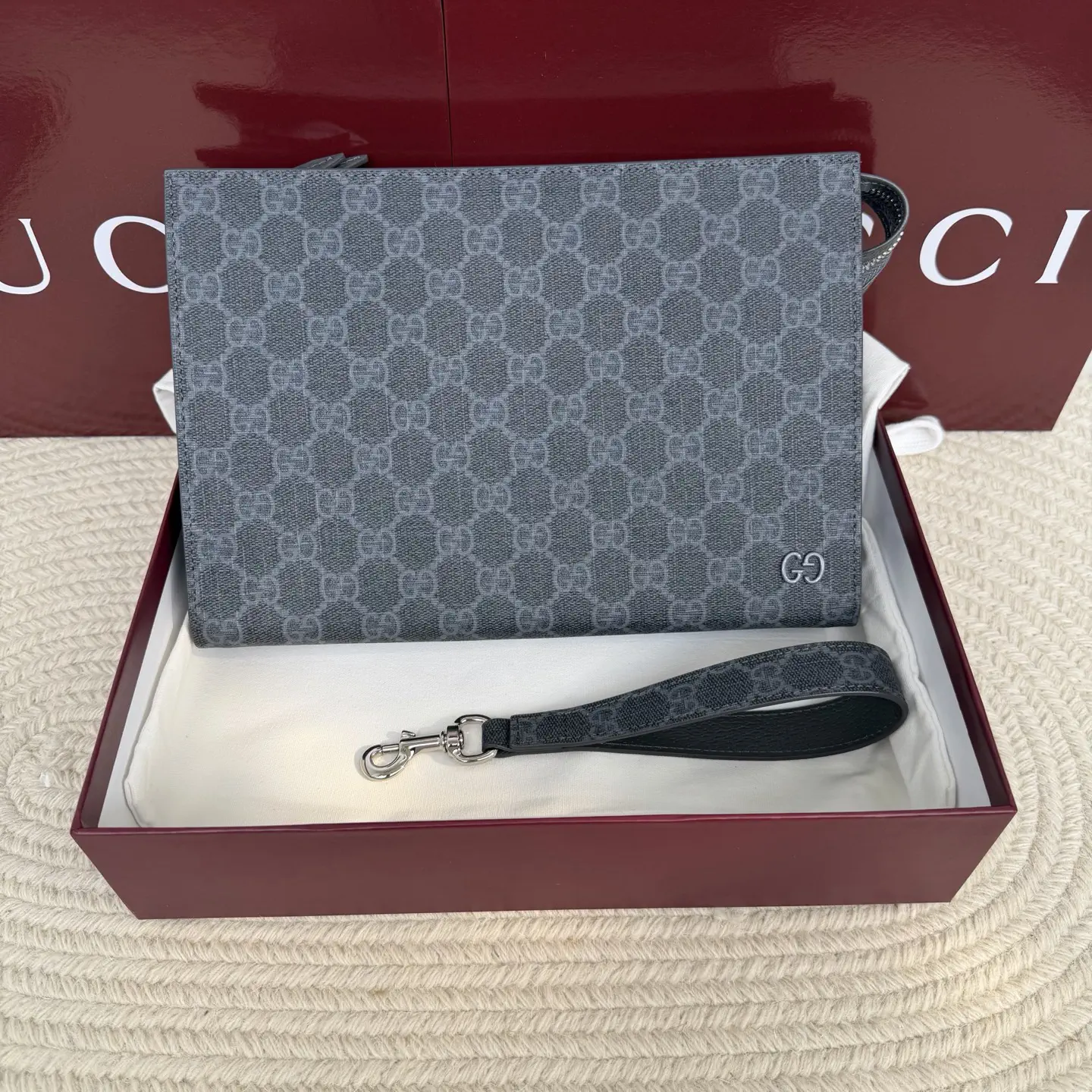 Gucci Gray GG Monogram Clutch image 1