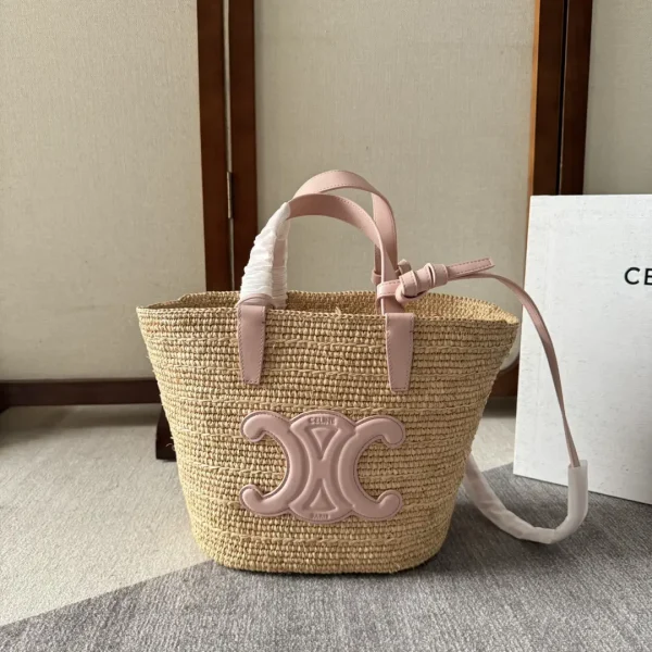CELINE Teen Straw Bucket Bag with Leather Trim image 1