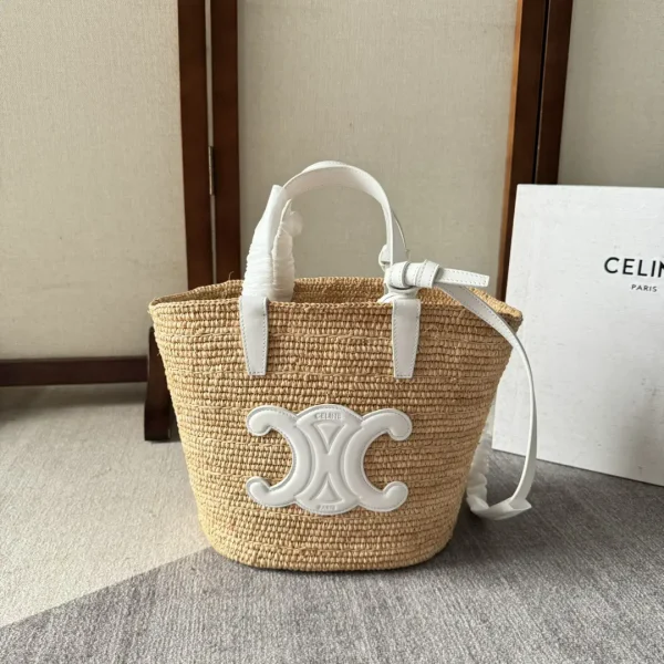 CELINE Teen Straw Bucket Bag with Leather Trim image 1