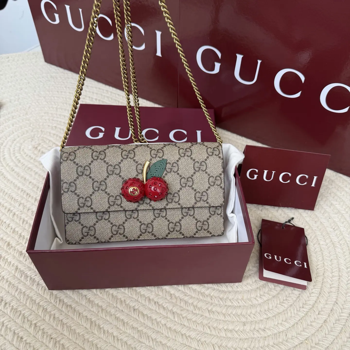 Gucci Monogram Cherry Accent Chain Shoulder Bag image 1