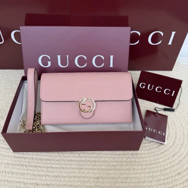 Gucci Pink Leather Chain Wallet image 1