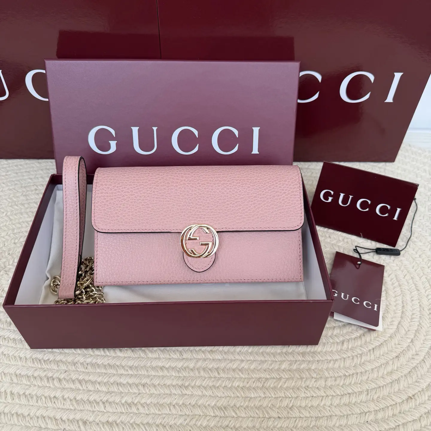 Gucci Pink Leather Chain Wallet image 1