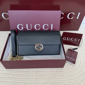 Gucci Black Leather Chain Wallet image 1