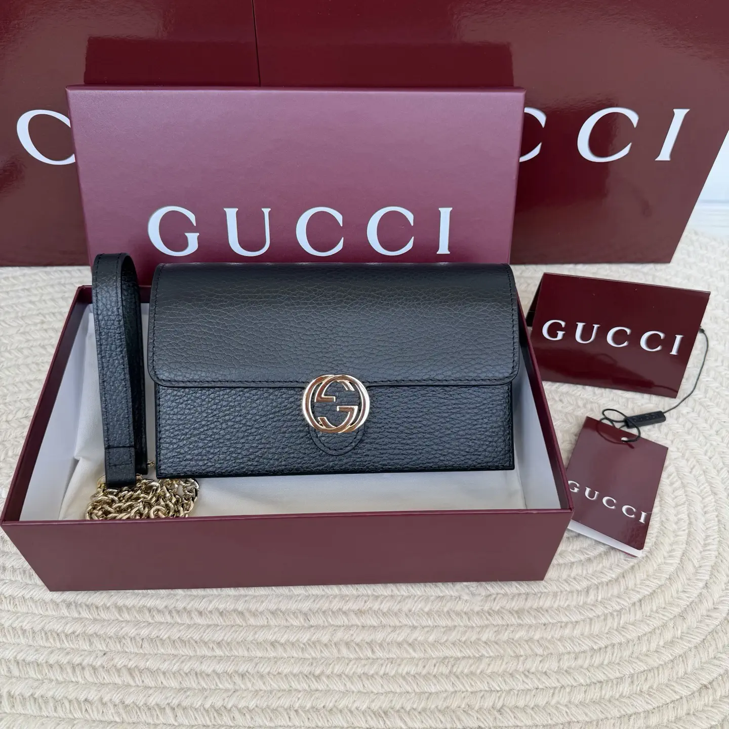 Gucci Black Leather Chain Wallet image 1
