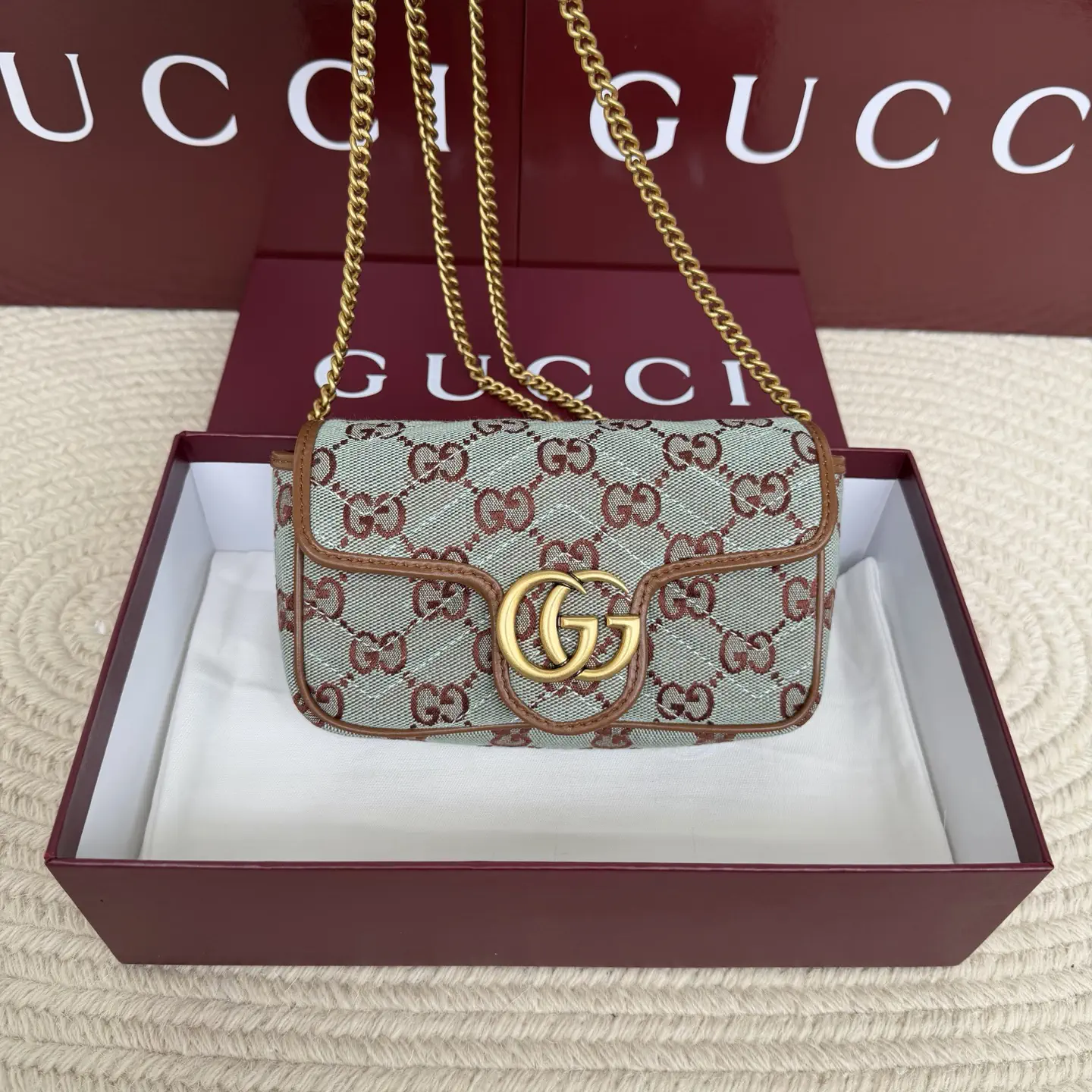 Gucci Monogram Canvas Crossbody Bag with Brown Leather Trim image 1