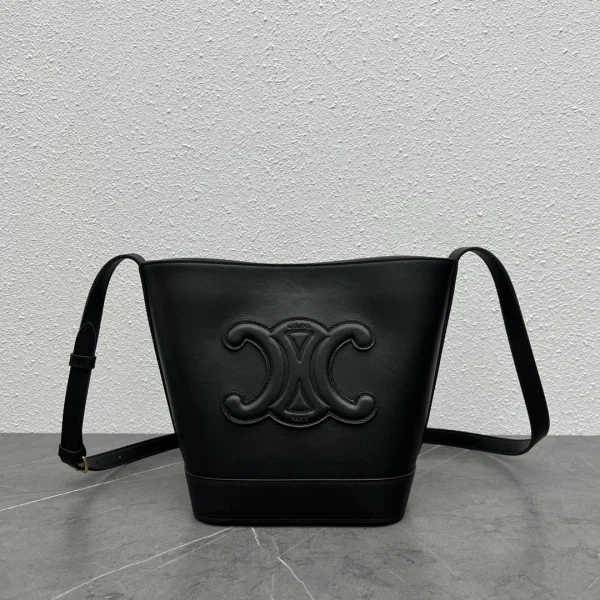 CELINE Black Leather Bucket Bag with Triomphe Logo image 1