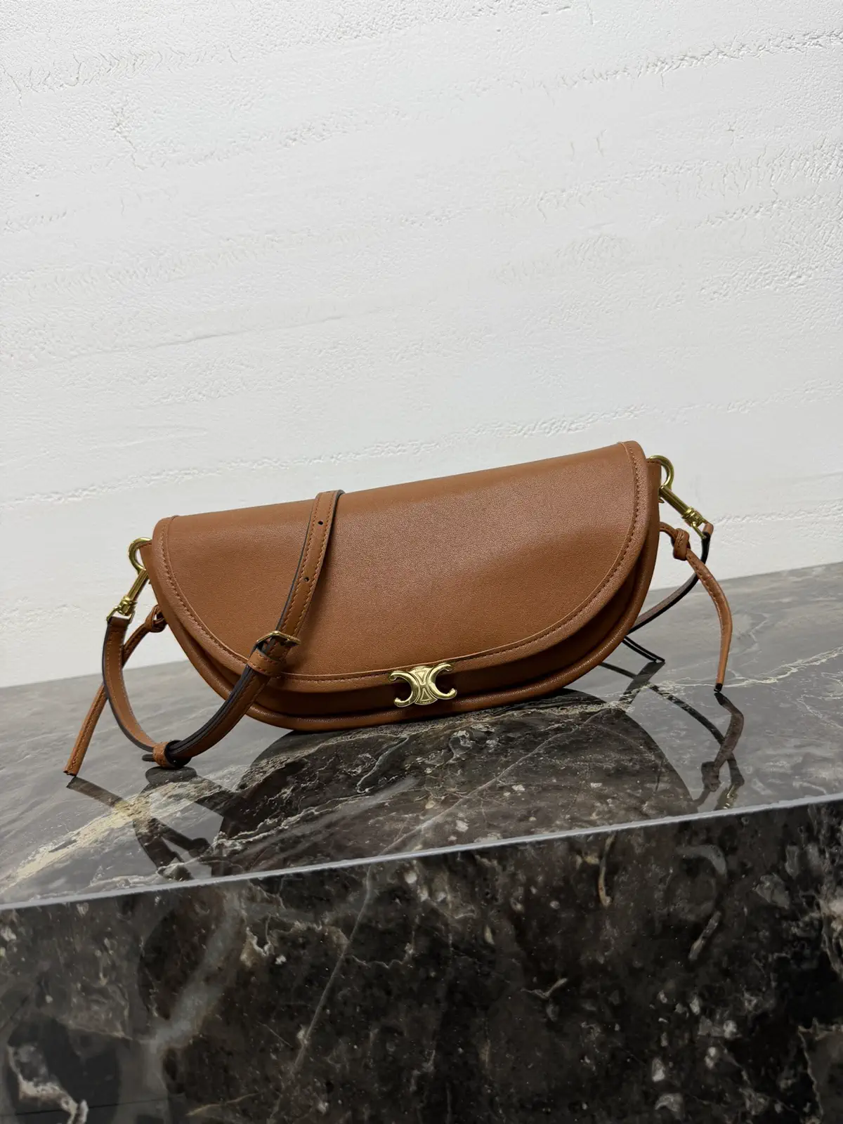 CELINE Tan Leather Halfmoon Crossbody Bag image 1