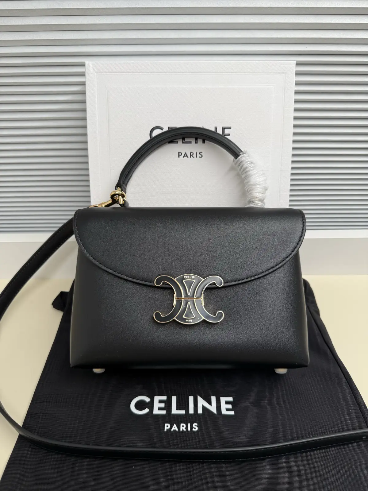 CELINE Black Triomphe Top Handle Bag image 1