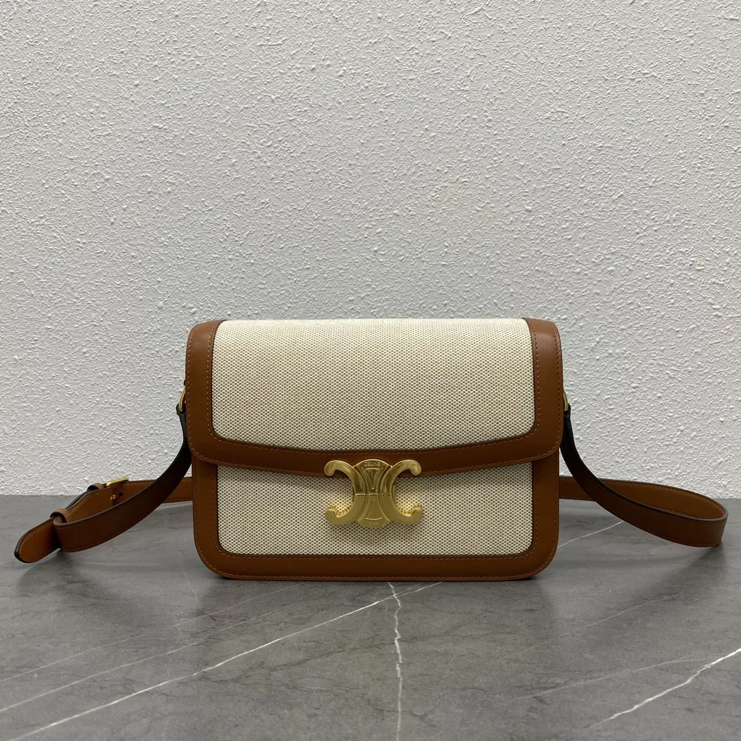 CELINE Triomphe Canvas and Leather Shoulder Bag image 1