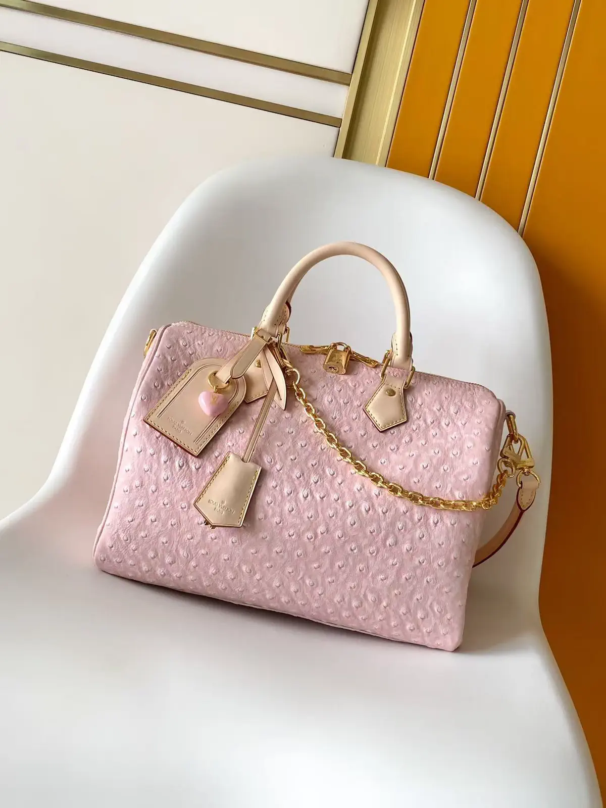 Louis Vuitton Pink Ostrich-Embossed Speedy Soft 30 Boho Top Handle Bag image 1