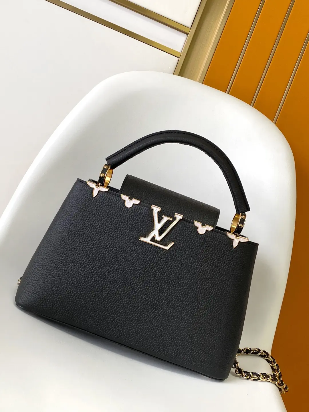 Louis Vuitton Capucines Top Handle Bag with Shell Monogram Floral Accents image 1