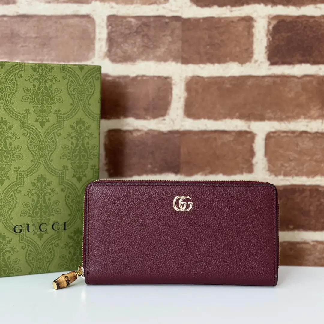 Gucci Burgundy Zip Around Wallet with Bamboo Pull image 1