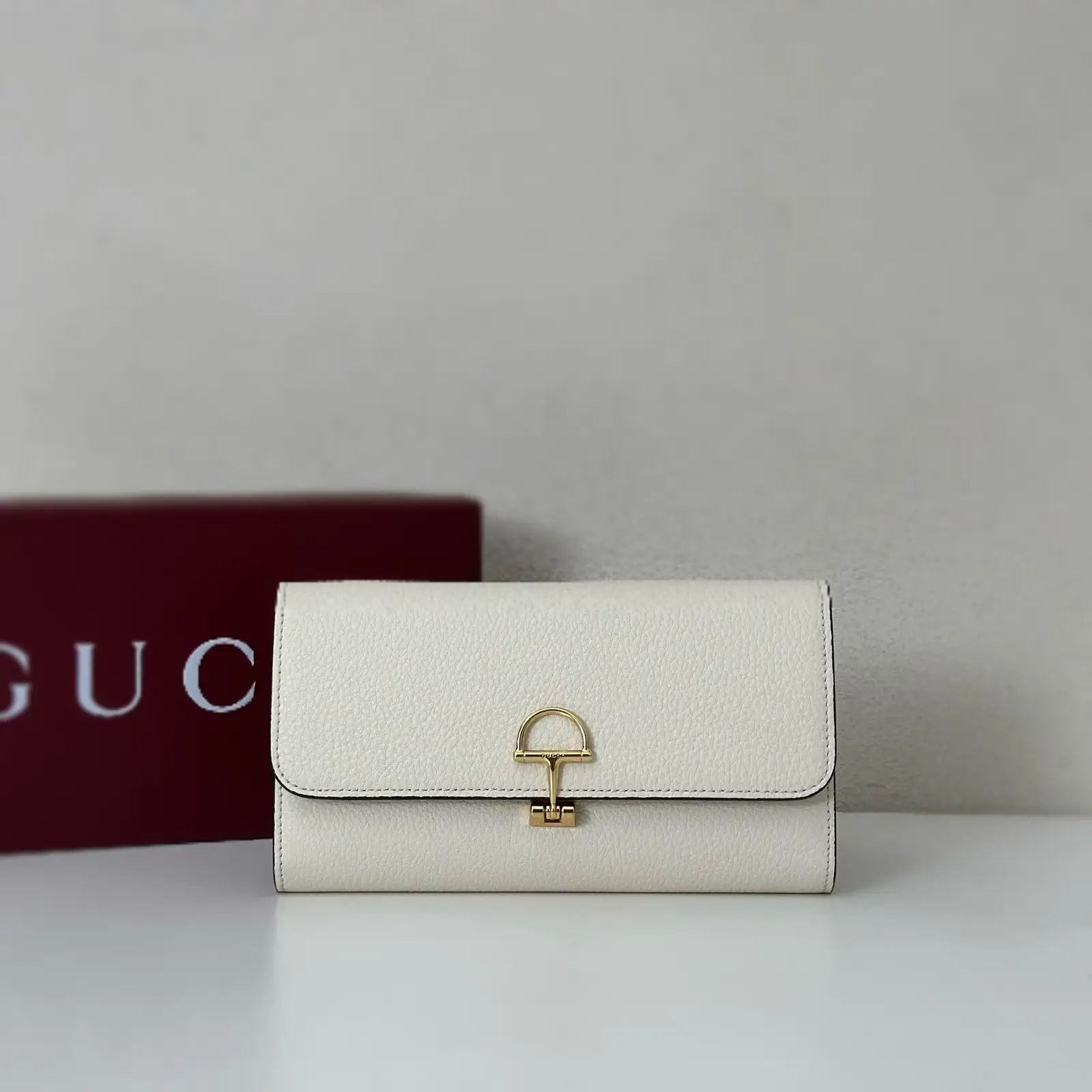 Gucci White Long Wallet with Gold Horsebit Closure image 1
