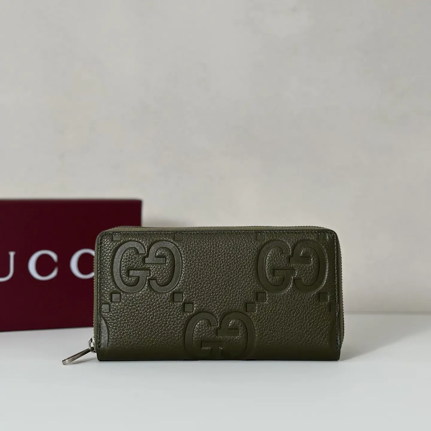 Gucci Olive Green Embossed GG Zip Wallet image 1