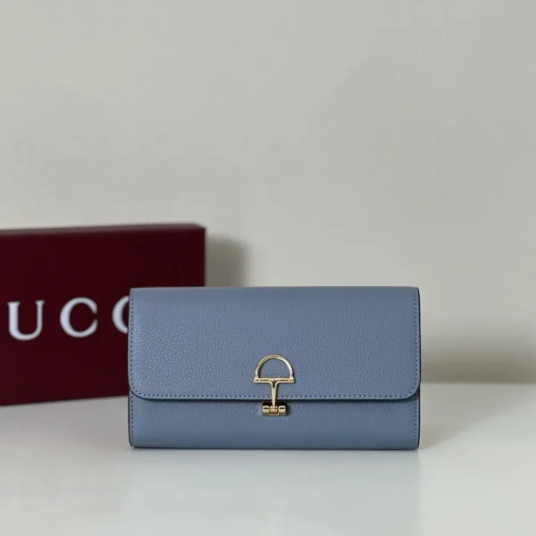 Gucci Dusty Blue Long Wallet with Gold-Tone Horsebit Closure image 1