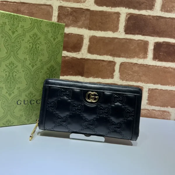Gucci Black Quilted GG Long Zip Wallet image 1
