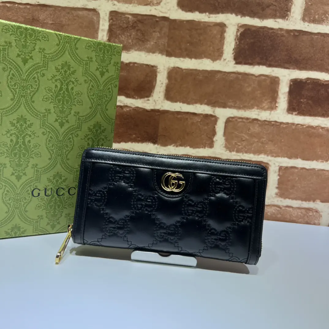 Gucci Black Quilted GG Long Zip Wallet image 1