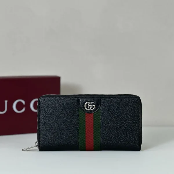 Gucci Black Web Stripe Zip Around Wallet image 1