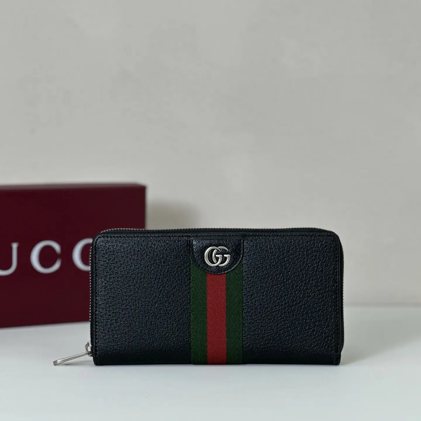 Gucci Black Web Stripe Zip Around Wallet image 1