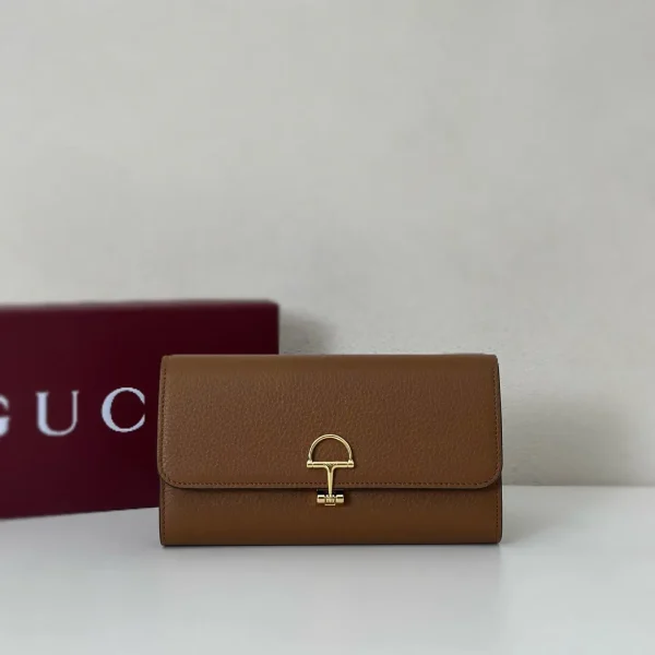 Gucci Brown Long Wallet with Gold-Tone Clasp image 1