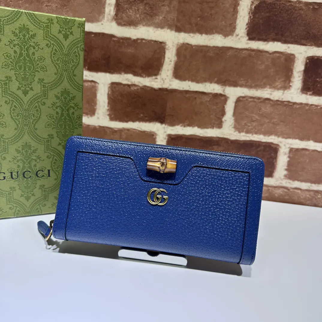 Gucci Blue Long Zip Wallet with Bamboo Accent image 1