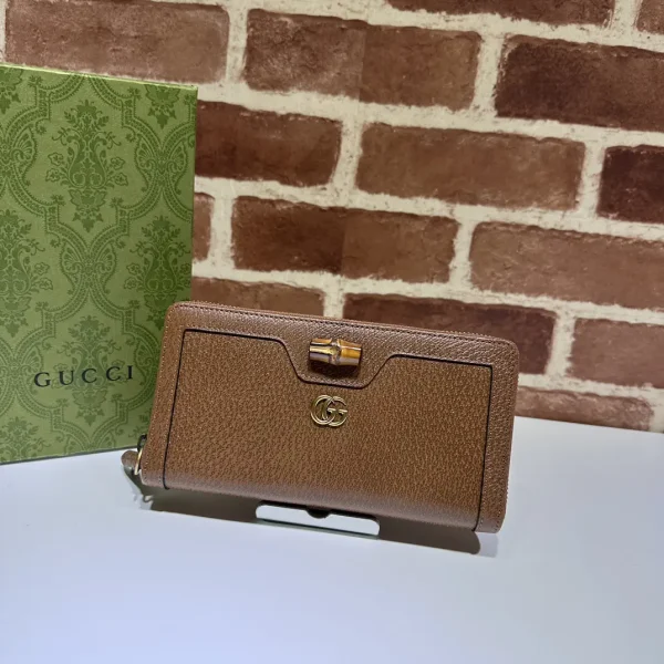 Gucci Brown Long Zip Wallet with Bamboo Accent image 1