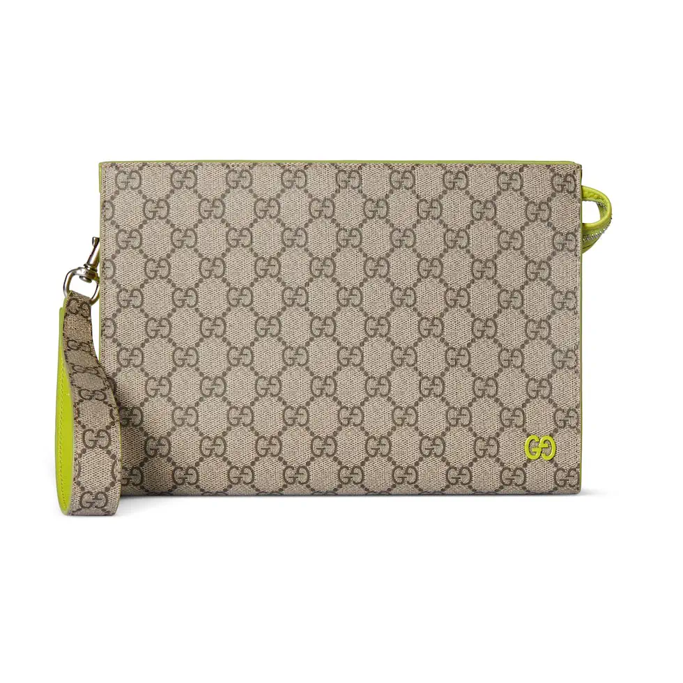 Gucci GG Supreme Monogram Clutch with Lime Green Trim image 1