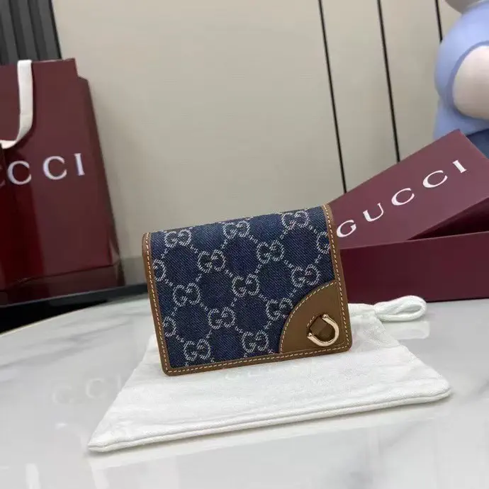 Gucci GG Denim Mini Wallet with Leather Trim image 1