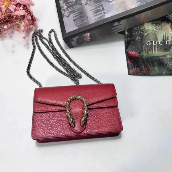 Gucci Red Leather Super Mini Crossbody Bag with Tiger Head Clasp image 1