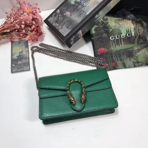 Gucci Green Leather Super Mini Crossbody Bag with Tiger Head Clasp image 1