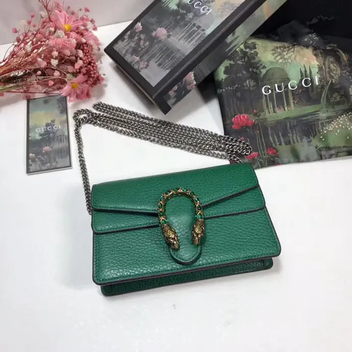 Gucci Green Leather Super Mini Crossbody Bag with Tiger Head Clasp image 1