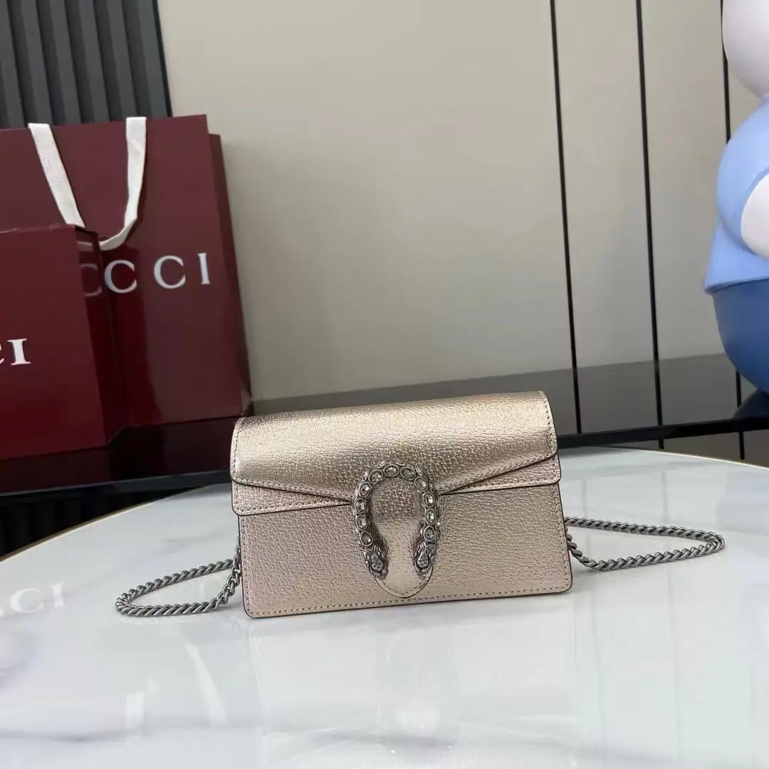 Gucci Metallic Rose Gold Mini Crossbody Bag with Tiger Head Clasp image 1