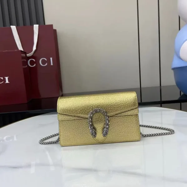 Gucci Gold Leather Mini Shoulder Bag with Tiger Head Clasp image 1