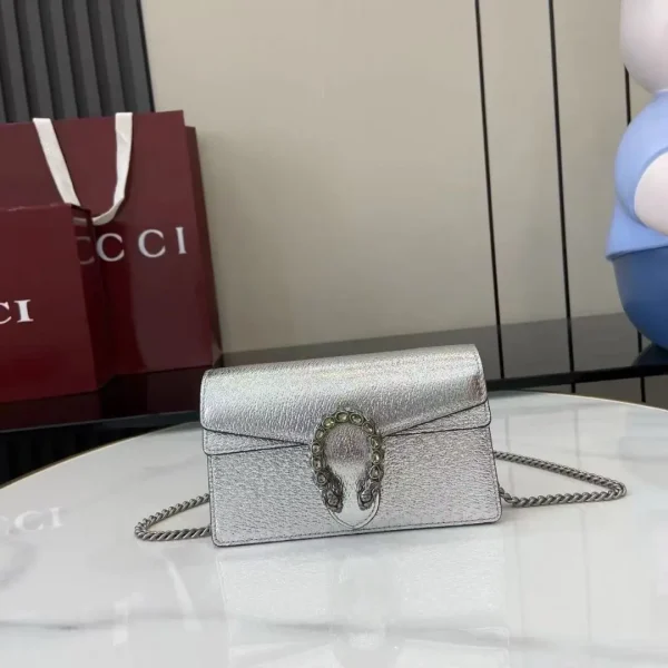 Gucci Metallic Silver Mini Crossbody Bag with Tiger Head Clasp image 1