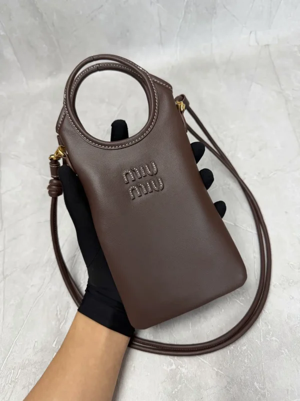 Miu Miu Brown Leather Crossbody Phone Bag image 1