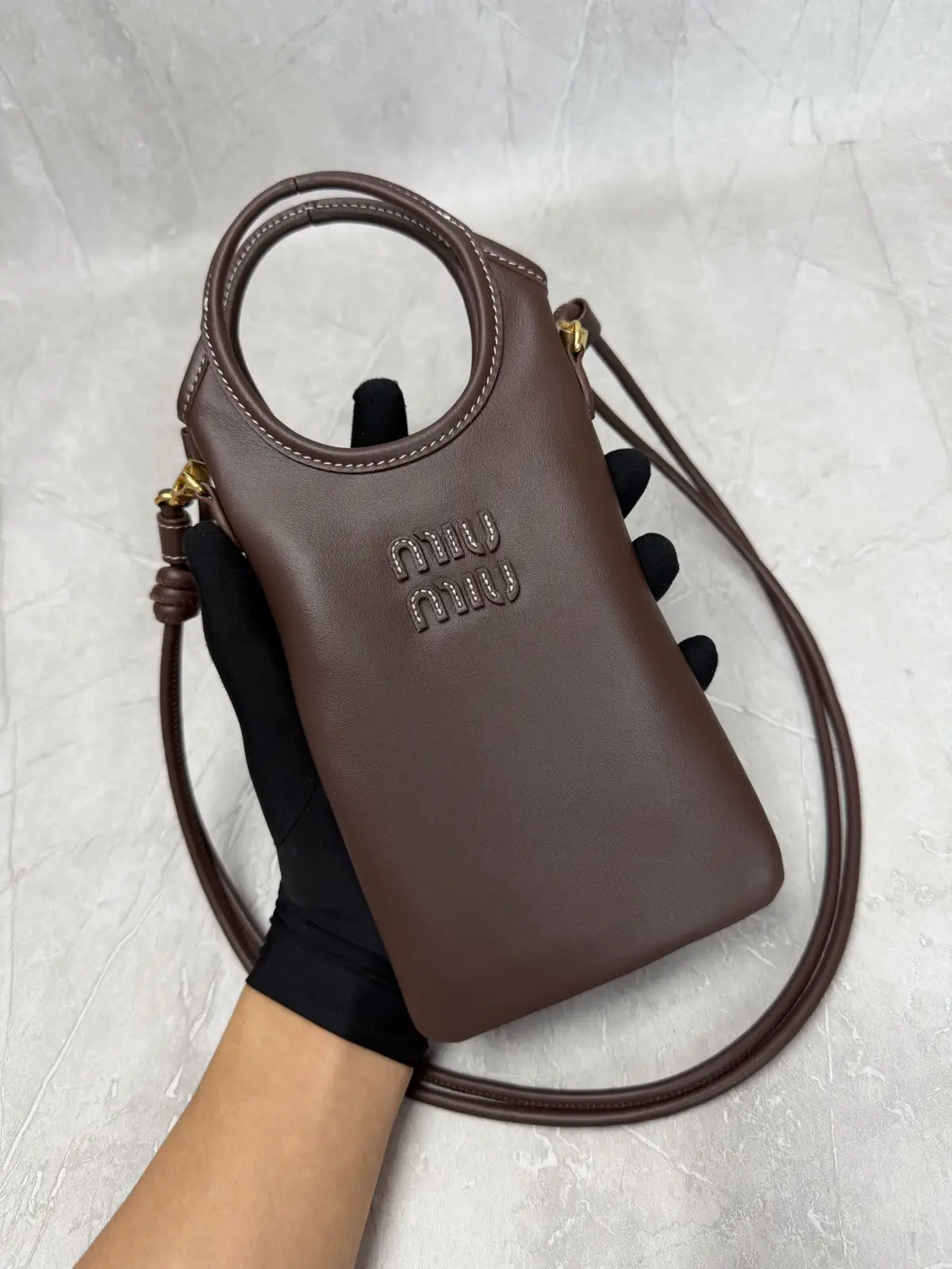 Miu Miu Brown Leather Crossbody Phone Bag image 1