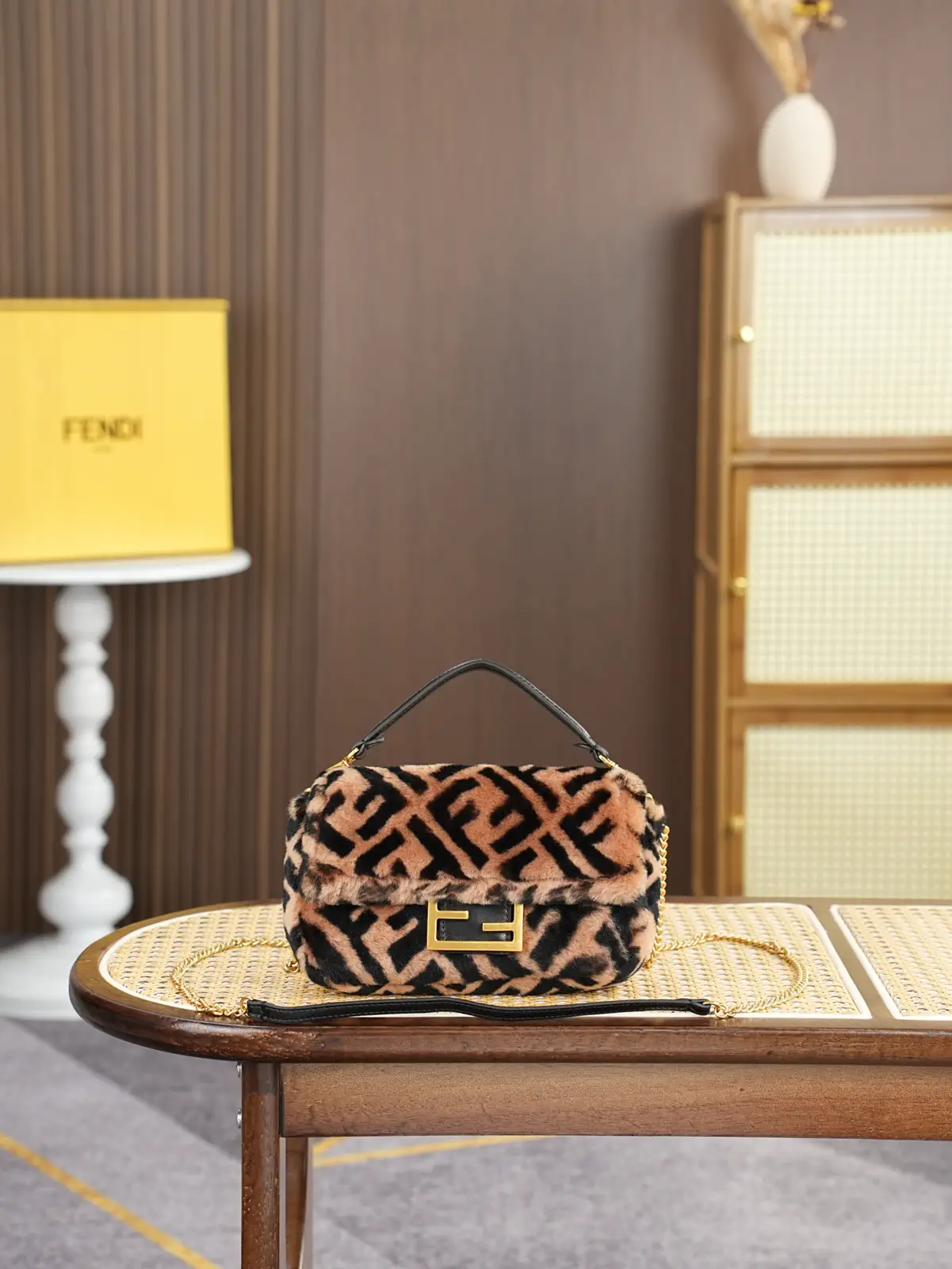 FENDI FF Monogram Furry Top Handle Crossbody Bag image 1